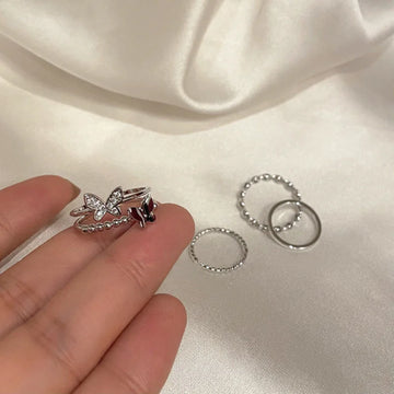 DAIIIBABYYY  -  Korean Butterfly Metal Punk Rings Set for Girls Women Trendy Accessories Buckle Female Index Finger Rings Party Jewelry Gifts